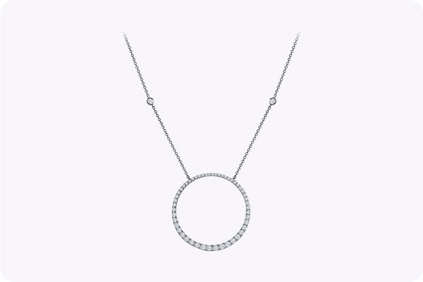 1.15 Carats Round Cut Diamond Circle Pendant Necklace in White Gold