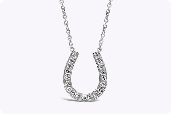 0.70 Carat Total Round Cut Diamond Horse Shoe Pendant Necklace in White Gold