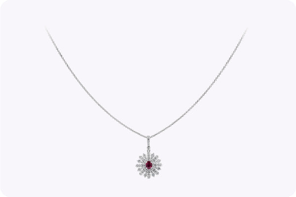 1.13 Carats Total Oval Cut Ruby & Diamond Pendant Necklace in White Gold