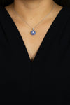 Round Diamond and Blue Sapphire Circle Pendant Necklace