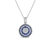 Round Diamond and Blue Sapphire Circle Pendant Necklace