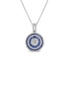 Round Diamond and Blue Sapphire Circle Pendant Necklace