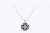 3.55 Carats Total Brilliant Round Blue Sapphire and Diamond Convex Circle Pendant Necklace in White Gold