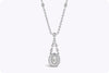1.01 Carats Total Oval and Round Cut Diamond Halo Drop Pendant Necklace in White Gold