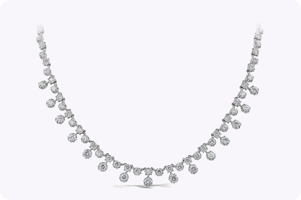 7.81 Carats Total Round Brilliant Cut Diamond Fringe Necklace in White Gold