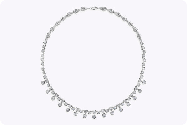 7.81 Carats Total Round Brilliant Cut Diamond Fringe Necklace in White Gold