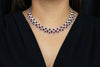 GIA Certified 38.92 Carats Mixed-Cut Burmese Ruby & Diamond Halo Necklace in Two-Tone Gold