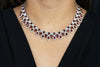 GIA Certified 38.92 Carats Mixed-Cut Burmese Ruby & Diamond Halo Necklace in Two-Tone Gold