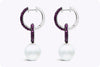 2.70 Carat Pink Sapphire and South Sea Pearl Dangle Earrings in White Gold