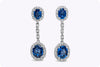 5.60 Carats Total Blue Sapphire Halo Dangle Earrings with Diamonds