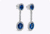 5.60 Carats Total Blue Sapphire Halo Dangle Earrings with Diamonds