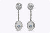 5.60 Carats Total Blue Sapphire Halo Dangle Earrings with Diamonds