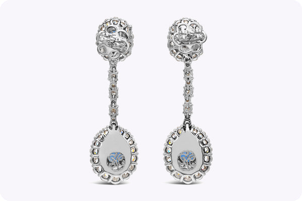 5.60 Carats Total Blue Sapphire Halo Dangle Earrings with Diamonds