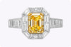GIA Certified 3.03 Carats Total Emerald-Cut Diamond Halo Engagement Ring in Yellow Gold & Platinum