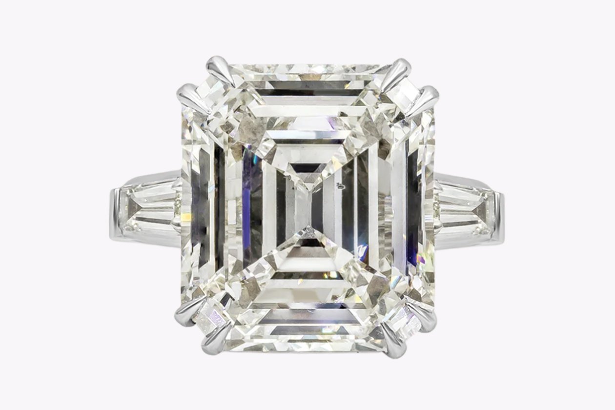 GIA Certified 12.55 Carats Emerald Cut Diamond Three-Stone Engagement ...