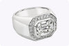 GIA Certified 3.14 Carat Emerald Cut Diamond Mens Ring in White Gold