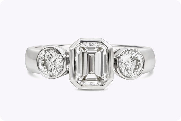 1.10 Carats Emerald Cut Diamond Three-Stone Engagement Ring in White Gold