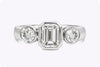 1.10 Carats Bezel Set Emerald Cut Diamond Three-Stone Engagement Ring in White Gold