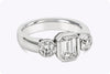 1.10 Carats Bezel Set Emerald Cut Diamond Three-Stone Engagement Ring in White Gold
