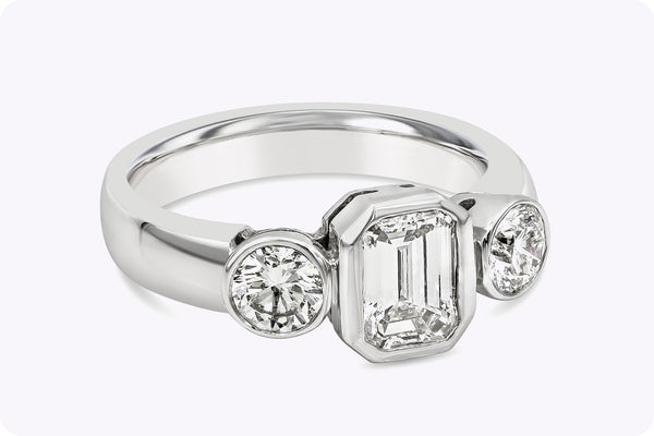 1.10 Carats Emerald Cut Diamond Three-Stone Engagement Ring in White Gold