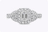 0.71 Carat Emerald Cut Diamond Three-Stone Halo Engagement Ring in White Gold