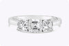 1.79 Carats Total Asscher Cut Diamond Three-Stone Engagement Ring in White Gold
