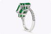GIA Certified 4.82 Carats Emerald Cut Colombian Green Emerald with Diamond Three-Stone Engagement Ring in Platinum