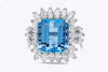 11.48 Carat Emerald Cut Aquamarine & Diamond Halo Cocktail Ring in Platinum