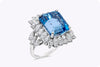 11.48 Carat Emerald Cut Aquamarine & Diamond Halo Cocktail Ring in Platinum