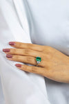GIA Certified 4.46 Carat Emerald Cut Colombian Emerald and Diamond Engagement Ring in Platinum