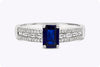 0.80 Carat Baguette Cut Blue Sapphire and Diamond Pave Engagement Ring in White Gold