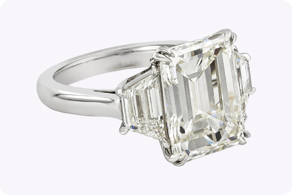 GIA Certified 7.31 Carats Emerald Cut Diamond Three-Stone Engagement Ring in Platinum