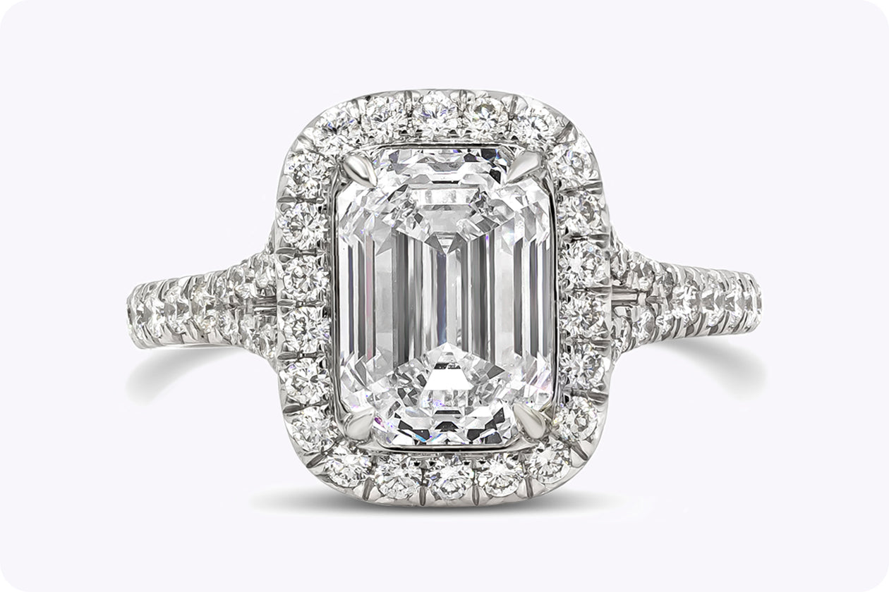 GIA Certified 2.51 Carats Emerald Cut Diamond Halo Engagement Ring in ...