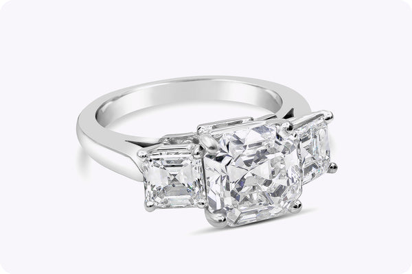 GIA Certified 3.03 Carats Asscher Step-Cut Diamond Three-Stone Engagement Ring in Platinum