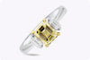 GIA Certified 1.63 Carats Emerald Cut Yellow Diamond Three-Stone Engagement Ring in Yellow Gold & Platinum