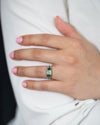 1.00 Carats Asscher Cut Diamond, Emerald and Onyx Antique Engagement Ring in Platinum