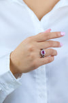 1.12 Carats Emerald Cut Pink Sapphire & Diamond Halo Engagement Ring in White Gold