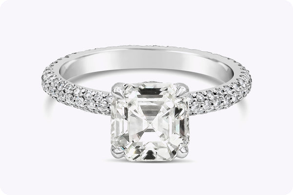 GIA Certified 2.50 Carats Asscher Cut Diamond Pavé Engagement Ring in Platinum