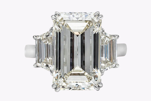 GIA Certified 8.96 Carats Emerald Cut Diamond Three-Stone Engagement Ring in Platinum