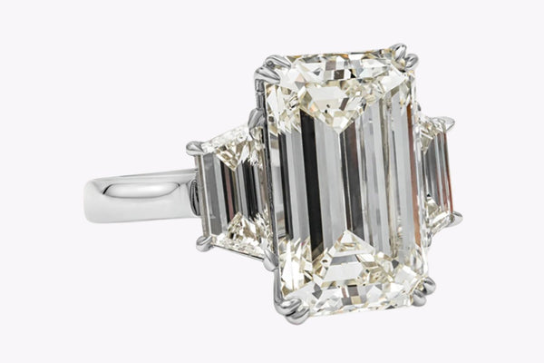 GIA Certified 8.96 Carats Emerald Cut Diamond Three-Stone Engagement Ring in Platinum