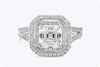 GIA Certified 2.18 Carats Asscher Cut Diamond Double Halo Engagement Ring in White Gold