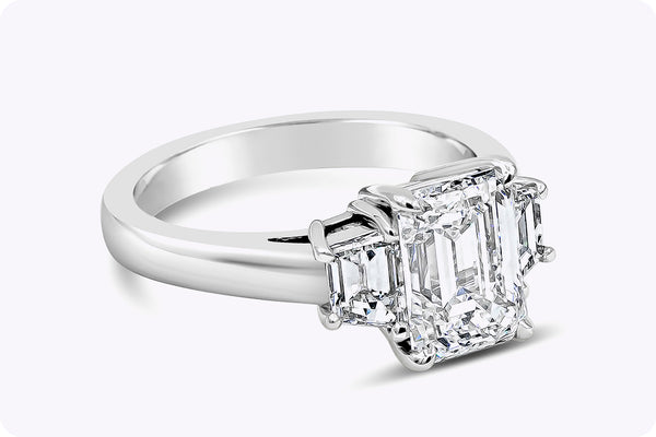 GIA Certified 2.12 Carats Emerald Cut Diamond Three-Stone Engagement Ring in Platinum