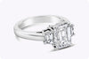 GIA Certified 2.12 Carats Emerald Cut Diamond Three Stone Engagement Ring in Platinum