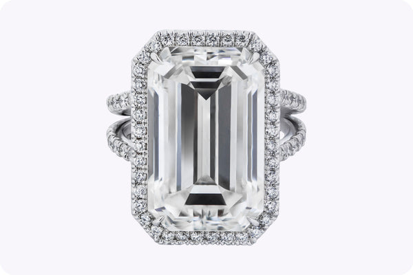 GIA Certified 15.00 Carats Emerald Cut Diamond Halo Engagement Ring in Platinum