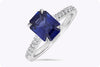 2.22 Carat Emerald Cut Blue Sapphire with Diamond Engagement Ring in Platinum