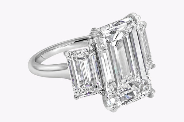 GIA Certified 9.82 Carats Emerald Cut Diamond Three-Stone Engagement Ring in Platinum