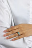 1.64 Carat Total Emerald Cut Green Emerald and Diamond Three-Stone Halo Engagement Ring in Platinum