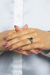 1.78 Carats Emerald Cut Green Emerald & Diamond Three Stone Engagement Ring in Platinum
