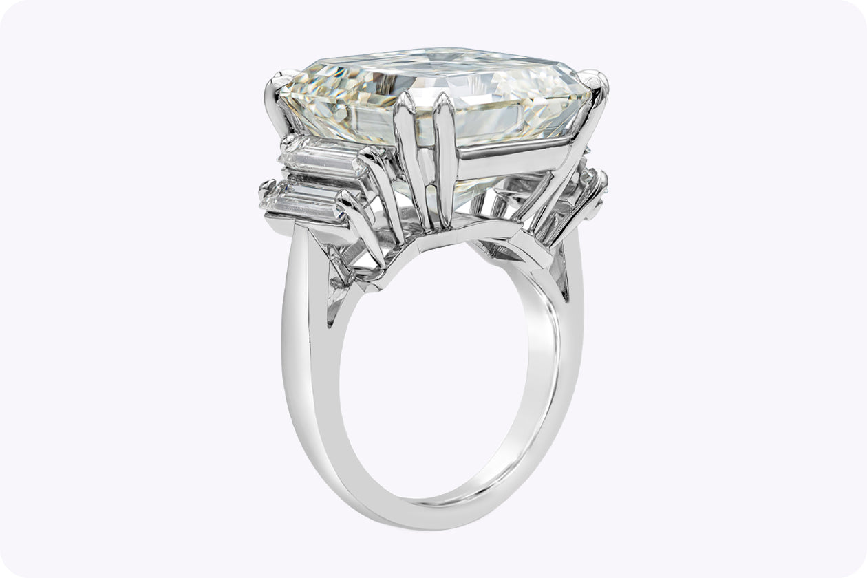 GIA Certified 18.75 Carats Emerald Cut Diamond Five-Stone Engagement Ring in Platinum