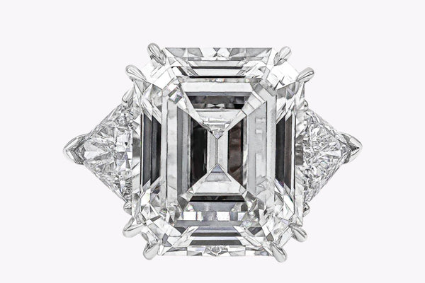 GIA Certified 15.34 Carats Emerald Cut Diamond Three-Stone Engagement Ring in Platinum